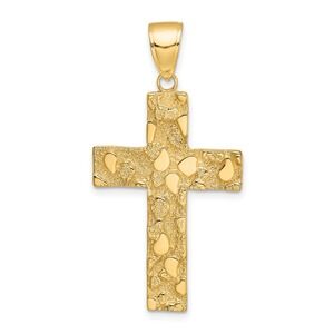 1.60" Solid 10K Gold Polished Textured Nugget Style Cross Pendant Unisex